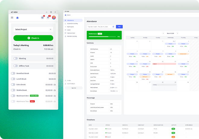 HRM workforce management and attendance dashboard